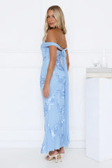 Lush Bloom Embroidered Off Shoulder Maxi Dress Blue