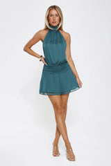 On Her Level Halter Mini Dress Teal