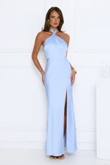 脡l茅gance Halter Satin Maxi Dress Blue