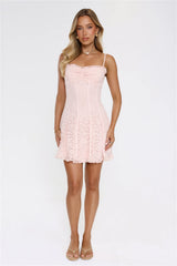Luxe Flutter Lace Mini Dress Pink