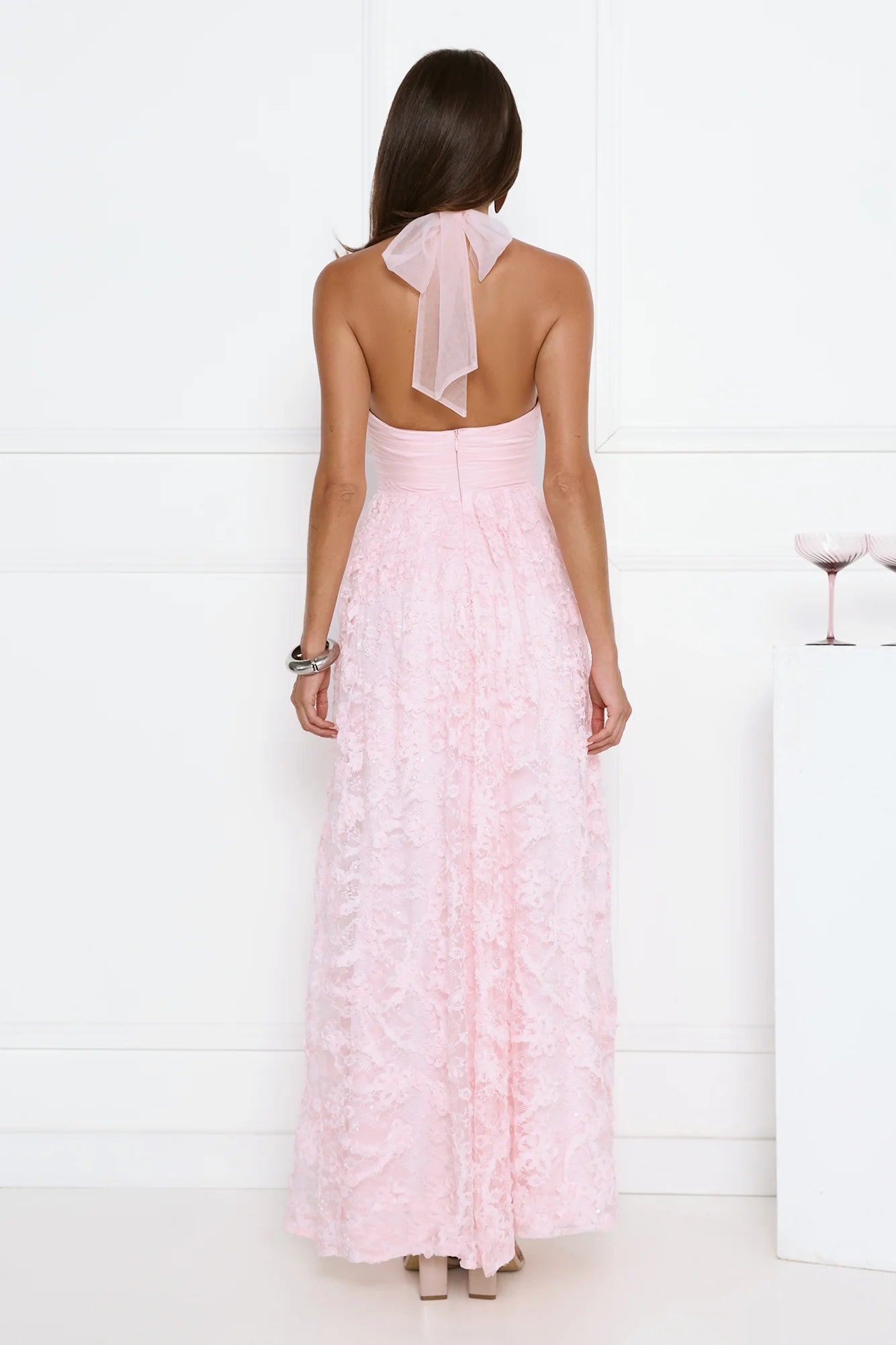 Magnetic Luxe Halter Maxi Dress Pink