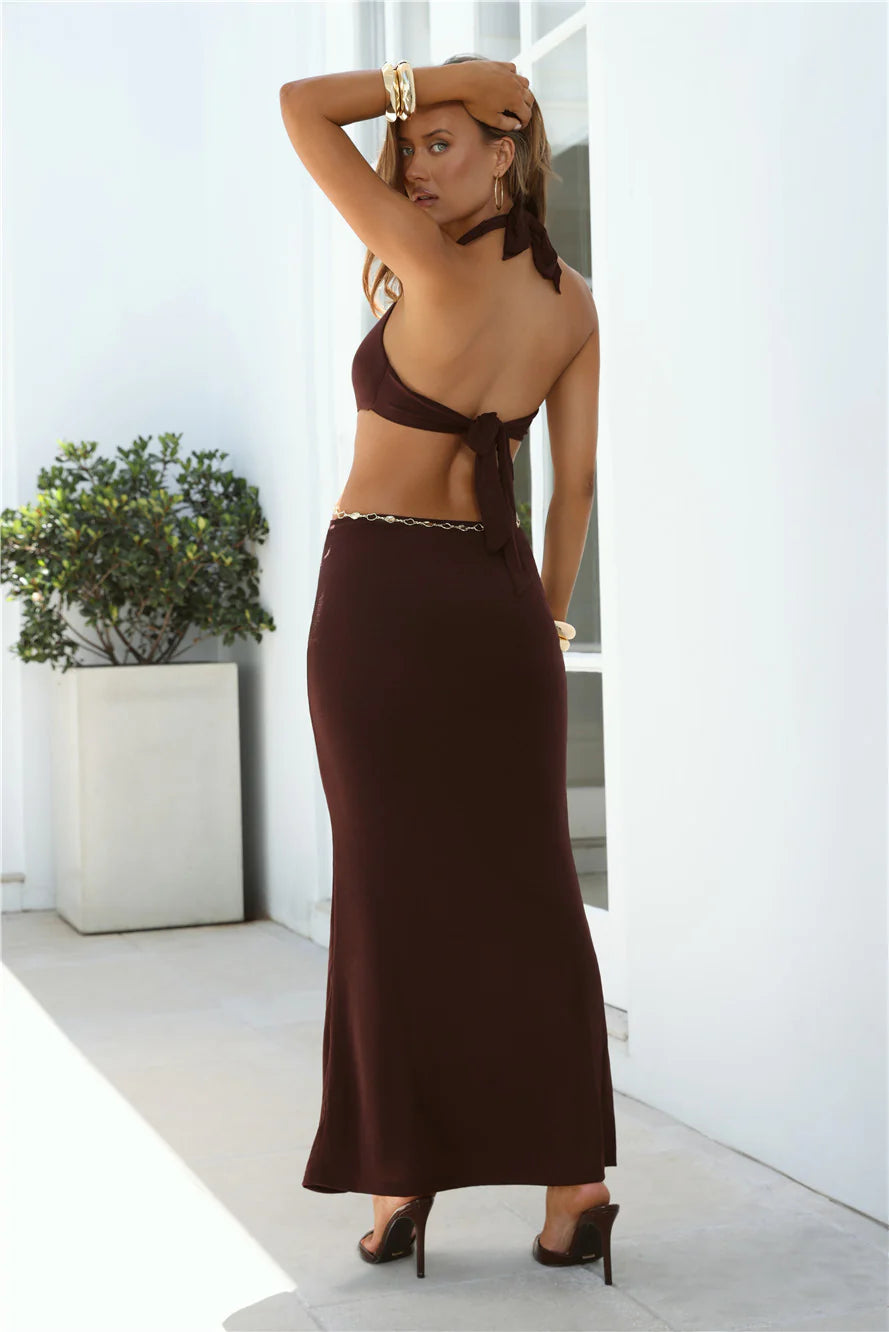 Tropical Tease Halter Maxi Dress Chocolate