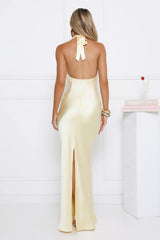 Statement Muse Satin Halter Maxi Dress Yellow