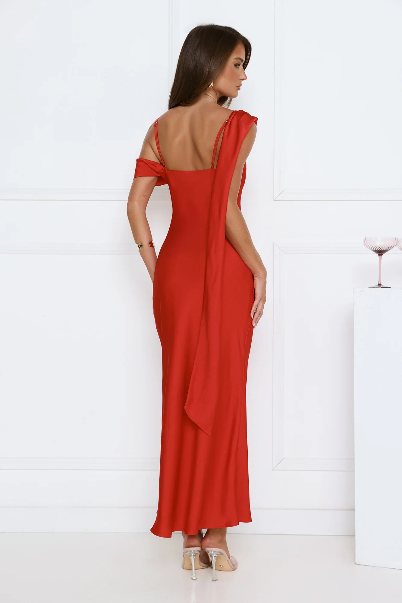 Whispered Flame Satin Maxi Dress Red