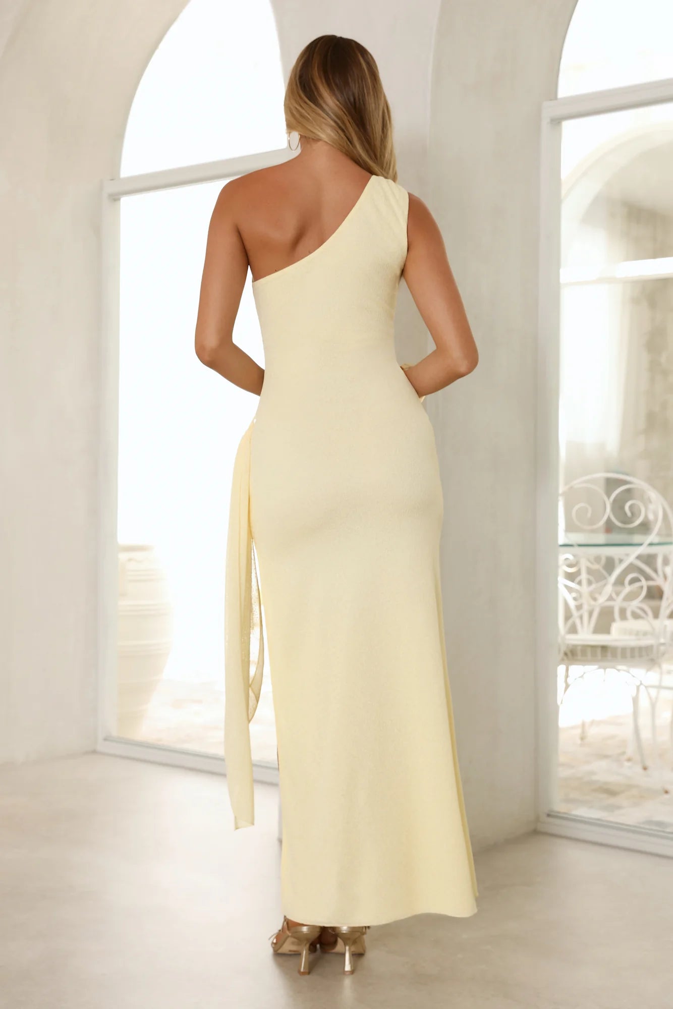 Luxe One Shoulder Split Maxi Dress Yellow