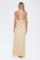 Nightlife Icon Halter Polka Dot Maxi Dress Yellow