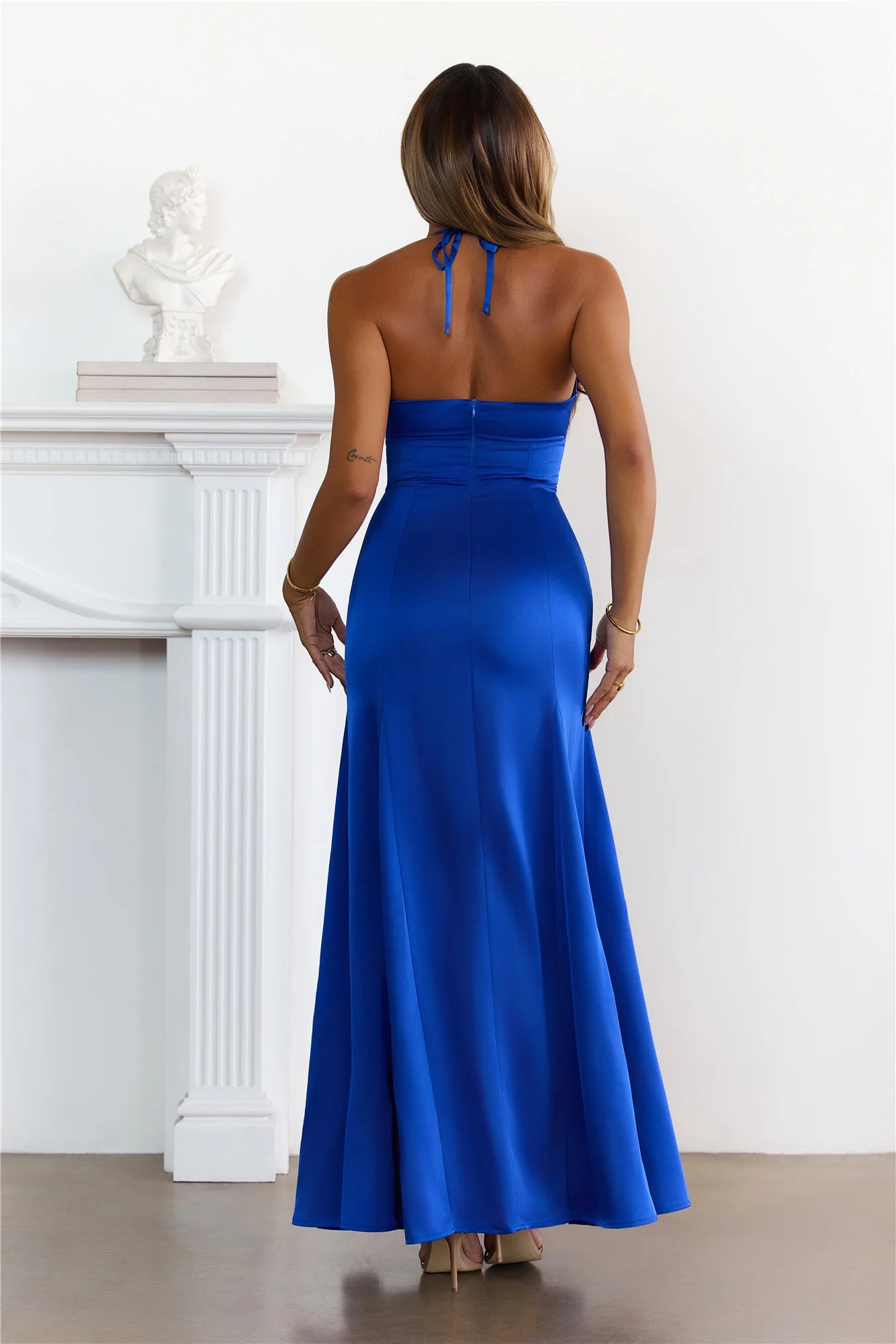 Chic And Irresistible Satin Halter Maxi Dress Blue
