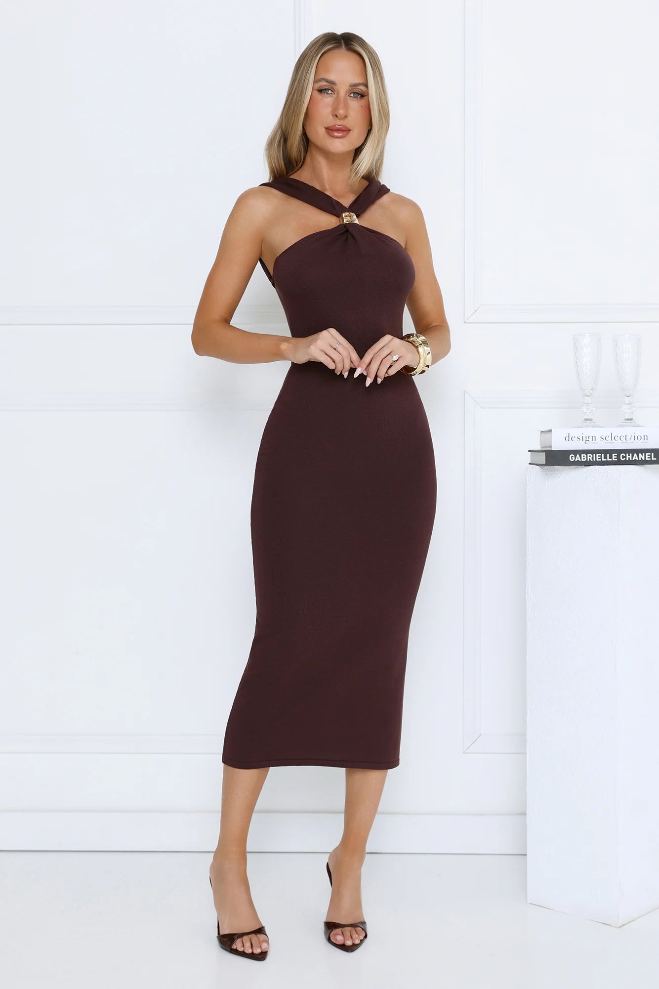 Gilded Nights Midi Dress Brown