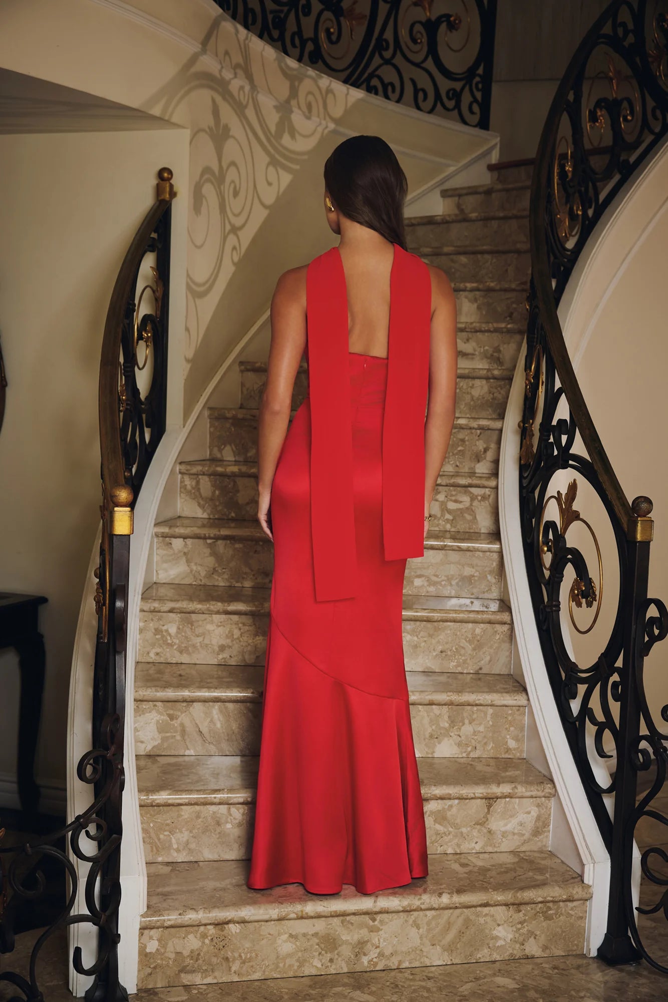 Wild Blossom Dance Strapless Satin Maxi Dress Red