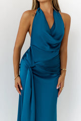 In Elegance Satin Halter Maxi Dress Teal